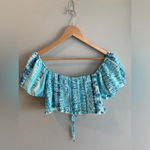 Luxxel Off the Shoulder Blue Tie Dye Crop Top Size Large Tie Front NWT Photo 1