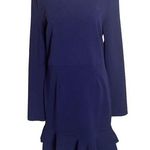 Boohoo  Navy Long Sleeve Sheath Dress with Ruffle Hem Size 12 Photo 0