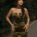 ZARA  dress velvet Halter neck shawl corset bodycon velour green evening gown Photo 2