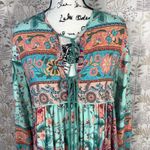 R. Vioimos Boho Maxi Dress M Turquoise Floral Paisley Tassel Tie Neck Hippie Size M Photo 1