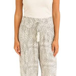 SaltyLemon Leaf Print Wide Leg Elastic Waist Casual Pants Size Large Palazza Gray Photo 0