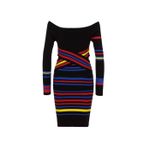 Diesel Black Multi Color Stripe Off Shoulder Long Sleeve Bodycon Dress size m/l Photo 3
