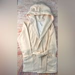 Fabletics  Lexie Hooded Robe Women's Tapioca Ivory Cozy Fleece Lined Photo 2