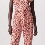 ZARA NWT Printed Belted Jumpsuit in Red White Floral Size Extra Small Photo 0