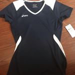 ASICS Women’s navy blue white  athletic v neck top Photo 0