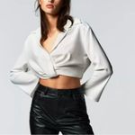 ZARA  White Pleated Women's Cropped Shirt Photo 5