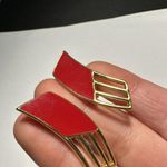 Monet Signed  Clip On Gold Tone /Red Earrings Photo 3