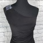 JS Boutique one shoulder rouched dress w/sequin appliqué black sz 6 Photo 3