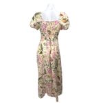 & Other Stories & Other Stories 100% Linen Floral Short Puff Sleeve Slit A Line Midi Dress Sz 6 Photo 3