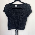 LA Hearts L.A. Hearts Short Sleeve Crop Top Tie Front Knot Black Whimsy Goth Punk Size M Photo 0