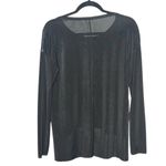 ZARA Black Metallic Sheer Long Sleeve Top Raw Hem Stretchy Shimmery Size M Photo 2