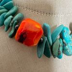 Bold Turquoise Nugget & Red Coral Statement Necklace Blue Photo 5