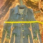 Vintage Life Style Vest Blue Denim Small Embroidered Monkey&Palm Tree Photo 2