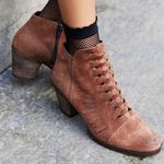 Free People  Loveland Ankle Boot Size 39 US 9 Brown Suede Snake Embossed Boho Photo 3