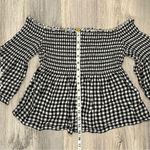 Hollister Gingham Off-Shoulder Cropped Shirt 3/4 Sleeve Smocked Top Size M Photo 1