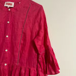 Solid & Striped  ruffled cuff linen midi shirt dress fuchsia Barbie pink spring Photo 7