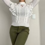 Torn By Ronny Kobo  Paige Lace Up Ruffled Sweater Cream Women's Size Medium Photo 4