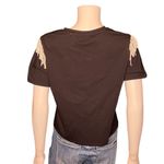 Joie  NEW Faux Pearl Fringe Accent Black T Shirt Size S Photo 3