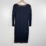 Marina Black Lace Sequin Sheath Dress Women Size 12 Long Sleeve Cocktail Party Photo 1
