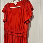 J. Jill Elevated Ruffle Trimmed Midi Dress Large Persimmon Flutter Sleeve Tiered Orange Photo 3
