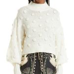 Farm Rio  White Floral Appliqué Lantern Sleeve Sweater Size Medium Photo 3