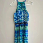 Lila Rose Lily Rose Tie-Dye Maxi Dress, Blue and Green High-Neck Dress, Size XS Photo 2