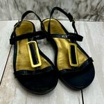 Lauren Ralph Lauren Black Sandals Golden Buckle Strappy Flats Summer Vibes Vacay Size 9.5 Photo 0