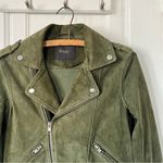 Maje • Basalt Suede Biker Jacket olive green leather moto asymmetrical zip front Photo 5