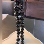 Black Beaded Necklace with Ribbon vintage chunky beads long can be doubled Photo 9