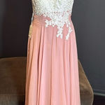 Women’s Ivory Lace Top Pink Chiffon V Photo 0