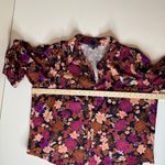 Democracy Blouson Sleeve Button Down Pleated Floral Woven Shirt Sz 2X Bohemian Photo 14