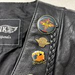 Unik Vintage Motorcycle Black Leather Vest with Unique Pins Size L Size L Photo 14