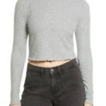 BP. Gray Medium Heather Mock Neck Long Sleeve Crop Top Size‎ Medium NEW Photo 0