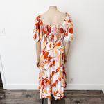 [Vafadress] Orange Abstract Floral Print Smocked Tiered Midi Dress NWT Sz Medium Photo 3