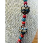 Vintage Handmade Bead Beaded Necklace W/earrings Tibetan Faux Turquoise Coral Orange Photo 7