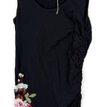 Johnny Was  Floral Embroidered Black Tunic Tank Mini Dress Ruched Side Photo 0