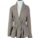 Free People  Bohemian Textured Belted Kimono Jacket Cardigan Neutral Taupe Large Photo 6