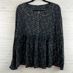 Free People  Black and White Dot Floral Print Peter Pan Top Size S Photo 0