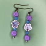 Handmade Tropical Purple and Blue Floral Earrings Photo 2