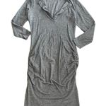 James Perse Standard  Womens Henley Long Sleeve V Neck Ruched Charcoal Midi Dress Photo 9