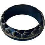 Vintage Lucite Bangle Bracelet Black Gold Mosaic Chunky Retro Statement Jewelry Photo 3
