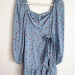 Reformation  Light Blue Floral Faux Wrap Long Sleeve Mini Dress  Photo 4