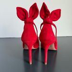 Aquazzura Lipstick Red Suede Leather Bow Tie Deneuve Pump 85 mm Size 37.5 USA 7 Photo 5