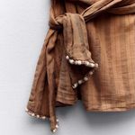 ZARA  One Shoulder Brown Striped Beaded Tie Waist Sleeveless‎ Blouse Size S NWT Photo 3