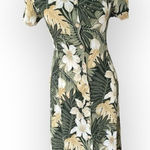 Vintage Soft Works Tropical Floral Green Button Down Midi Dress Size 6 Photo 0