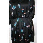 Natori NWT New Designer Short Wrap Robe Womens L Silky Satin Flowers Black Lace Photo 1