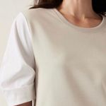 Athleta  Tan & White Harlow Hybrid Puff Sleeve Shirt  Photo 3