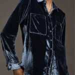 Anthropologie  Pilcro‎ Shirt Buttondown The Hadley Crushed Velvet Relaxed Blue XS Photo 0