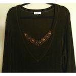 Vintage Vikki Vi Womens 1X Chocolate‎ Brown Top Blouse Long Sleeve Embellished Photo 2