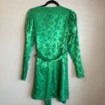 ZARA Dress Size Medium Satin Bright Green Kimono Style Wrap Floral Photo 6
